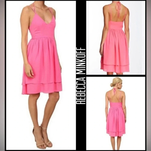 Rebecca Minkoff Belinda Pink Silk Halter Mini Dress Party Cocktail Evening - Picture 1 of 7